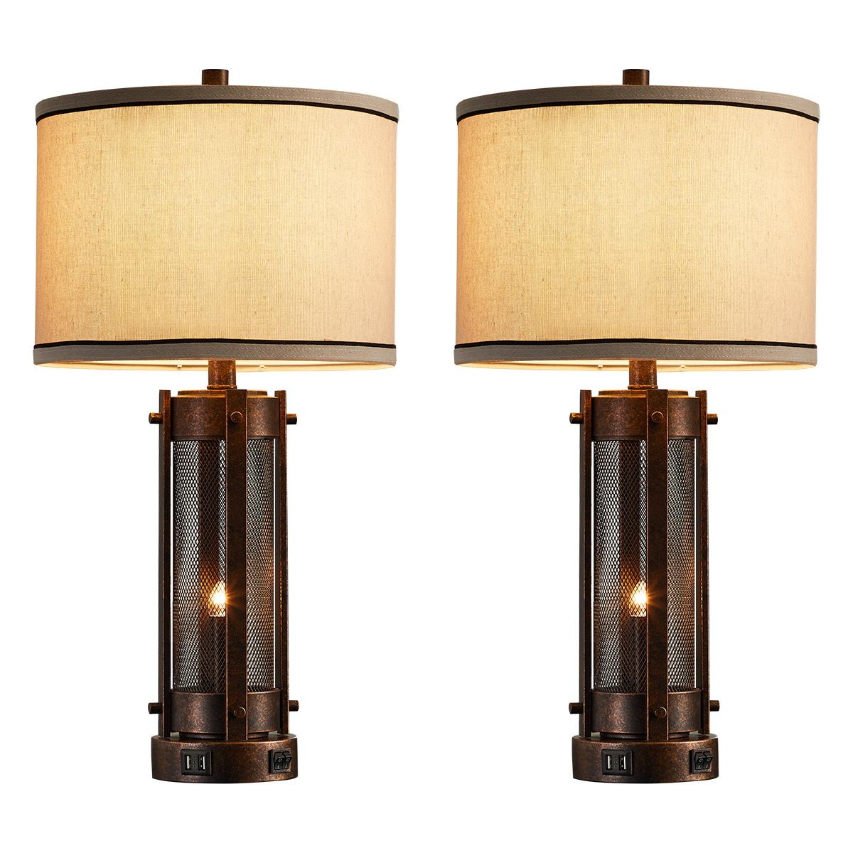 Modern Transitional Table Lamp Set of 2 with Dual USB Ports & Night Light Mode – Fabric Shade Bedside Lamps for Bedroom, Living Room or Desk By 17 Stories