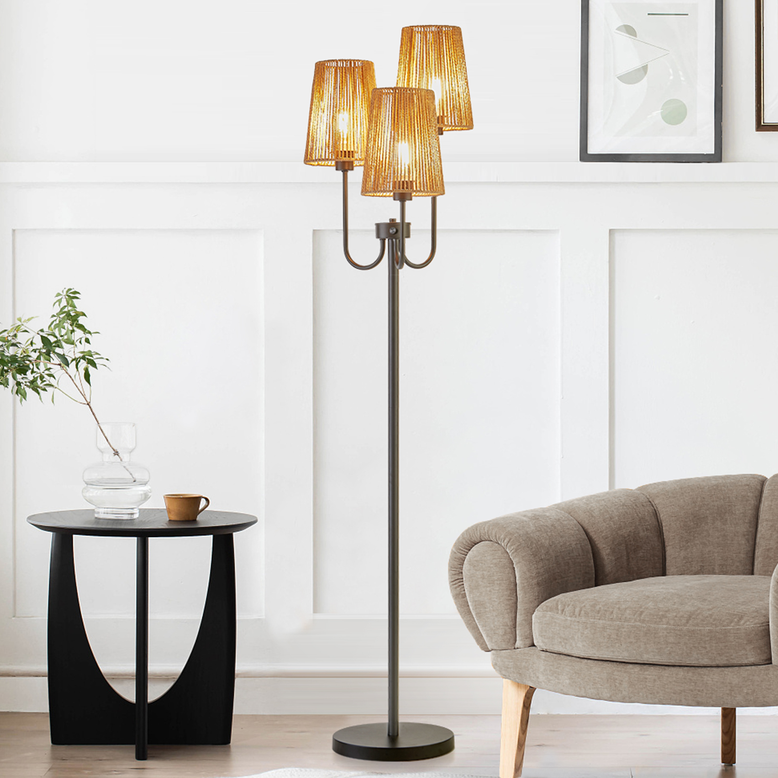 Laikeyo 3-Light Tree Floor Lamp with Hemp String Shade