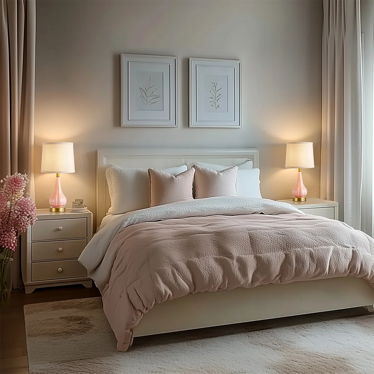 18” Pink Rechargeable Ceramic Lamp With Golden Base(Set Of 2)