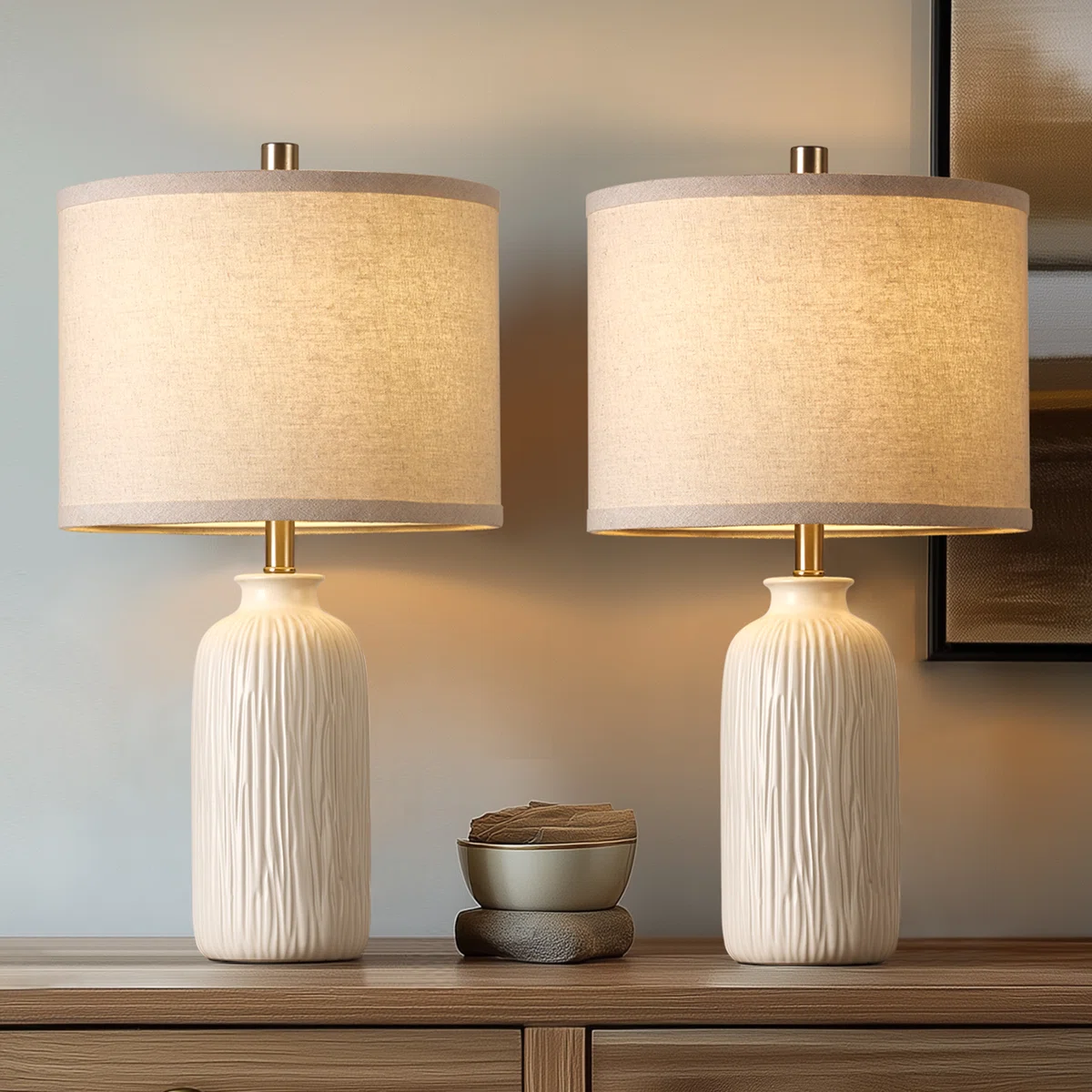 21” Ivory White Glazed Ceramic Lamp(Set Of 2)