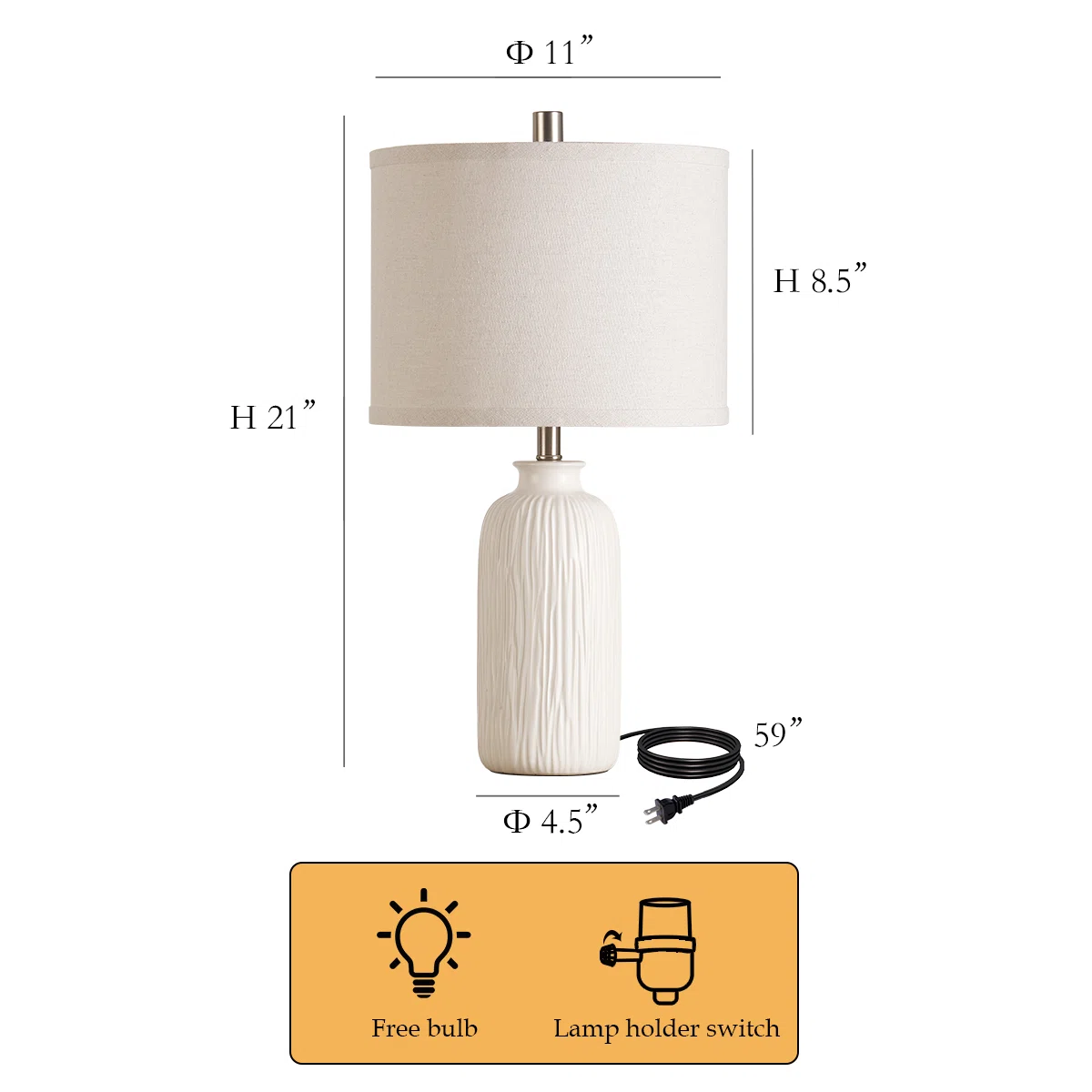 21” Ivory White Glazed Ceramic Lamp(Set Of 2)