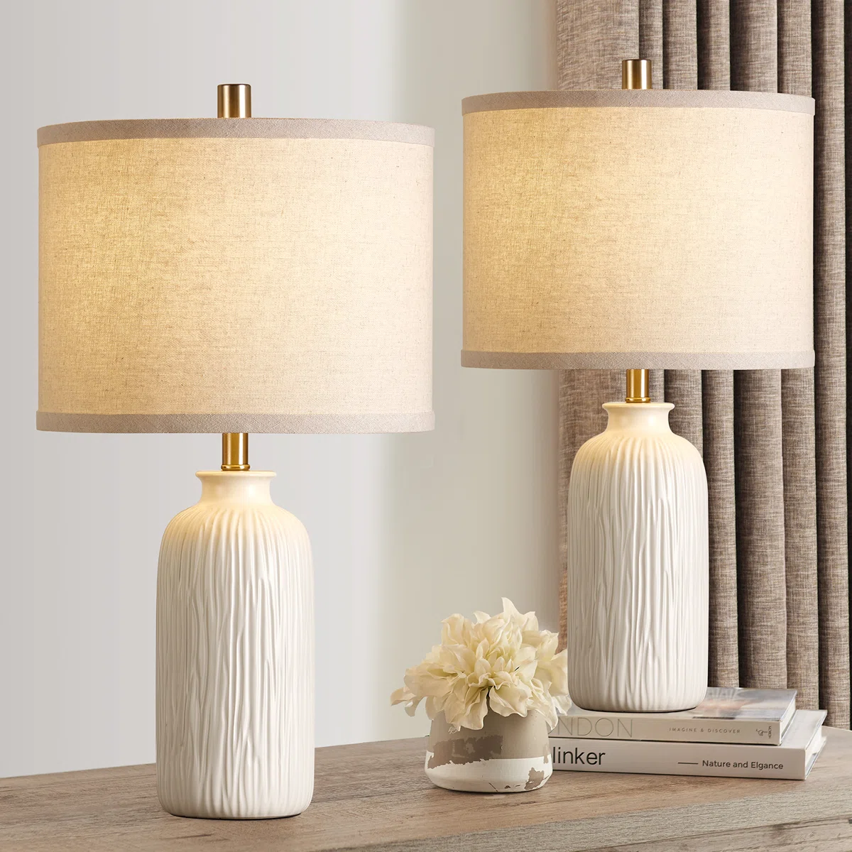 21” Ivory White Glazed Ceramic Lamp(Set Of 2)