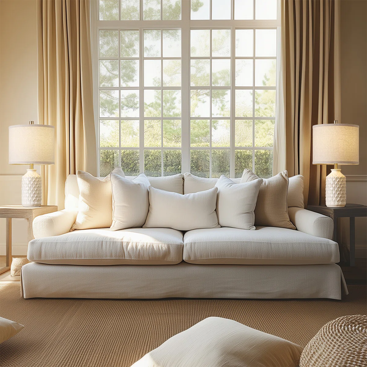 21” White Carved Ceramic Lamp(Set Of 2)