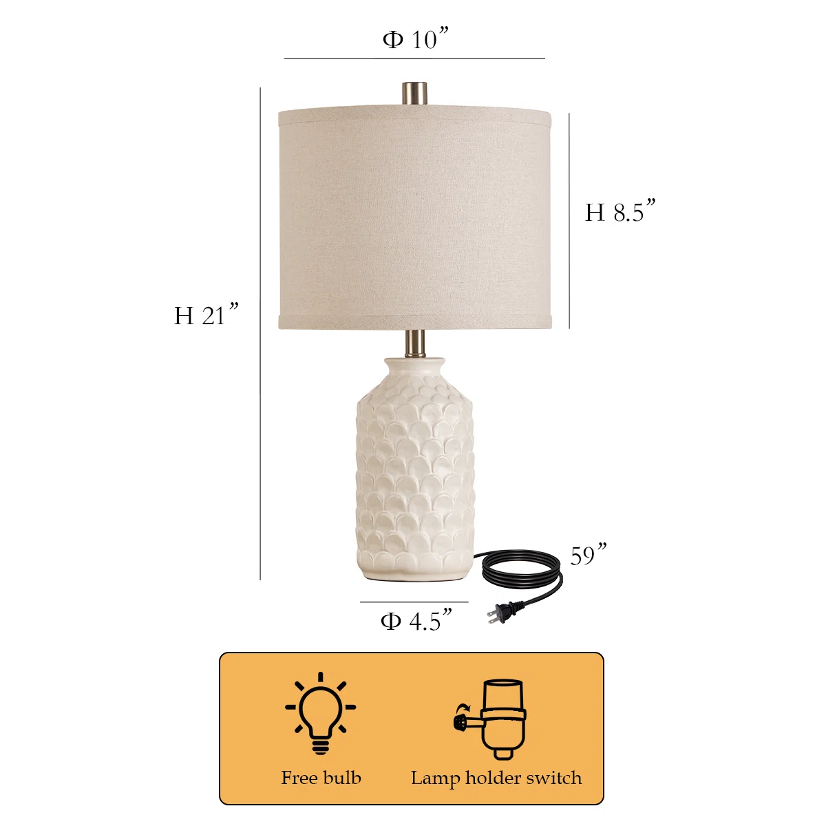 21” White Carved Ceramic Lamp(Set Of 2)