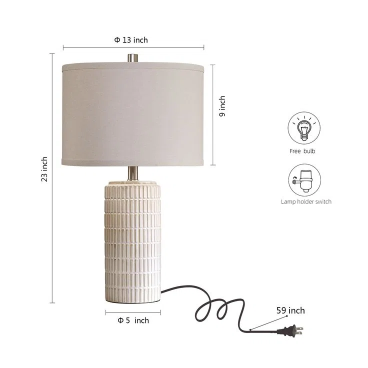 23"Modern Grid-Textured Beige Ceramic Table Lamp for Living Room Bedroom, Bedside Table, Free Bulb Included (Set of 2)