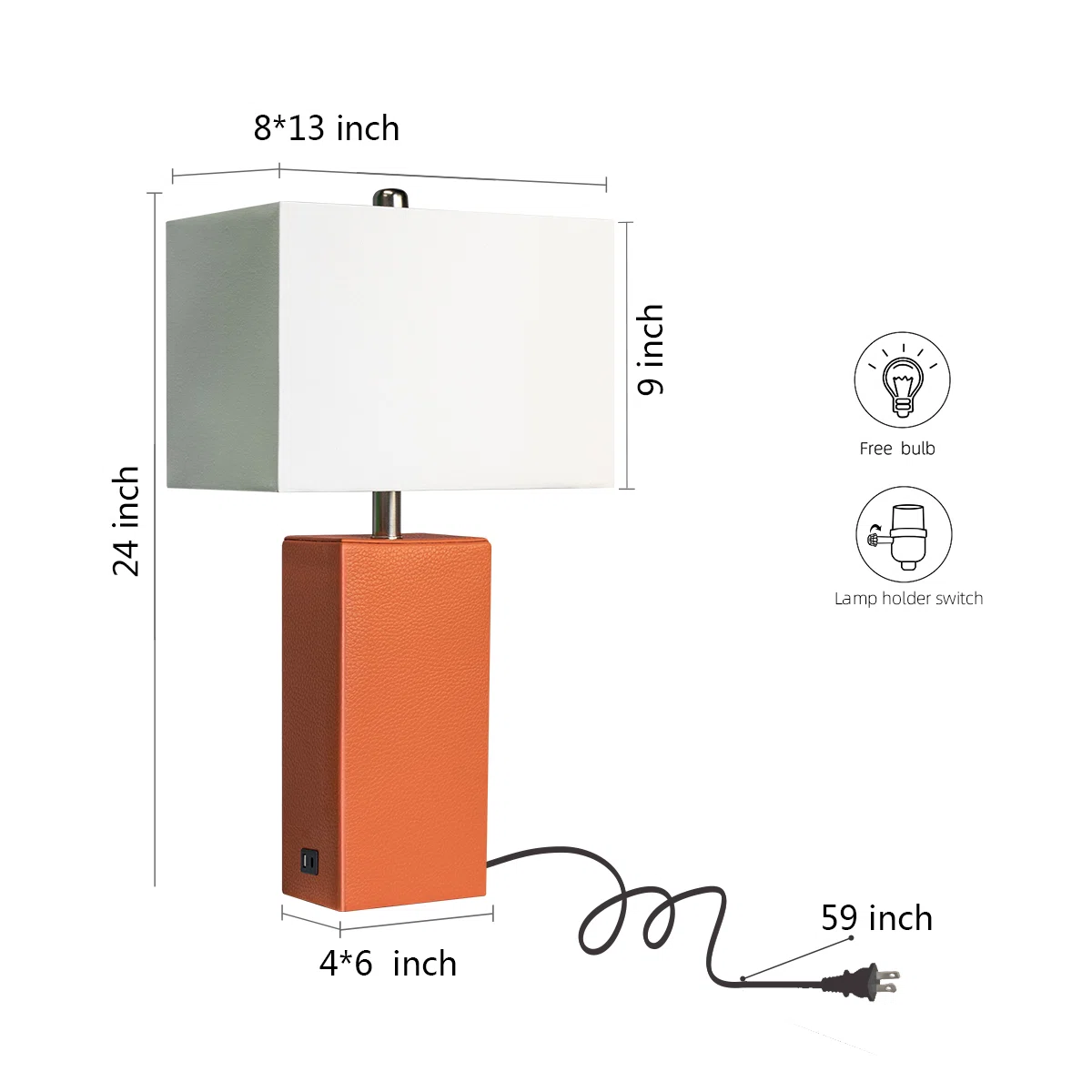 24'' Modern Faux Leather Table Lamps With USB-A & USB-C Charging Ports(Set Of 2)