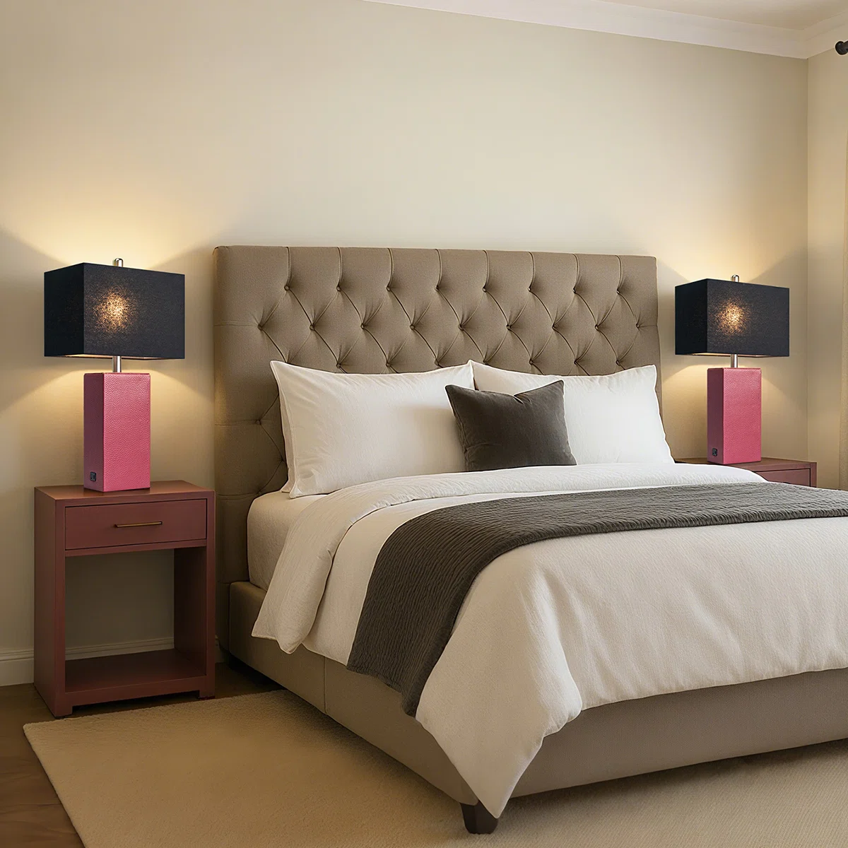 24'' Modern Faux Leather Table Lamps With USB-A & USB-C Charging Ports(Set Of 2)