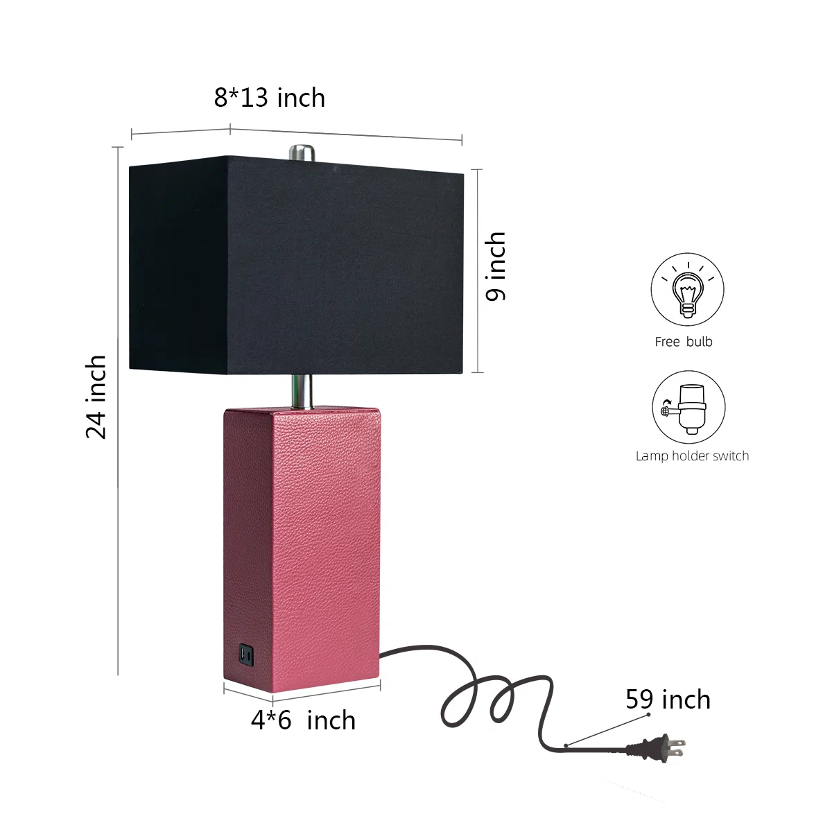 24'' Modern Faux Leather Table Lamps With USB-A & USB-C Charging Ports(Set Of 2)