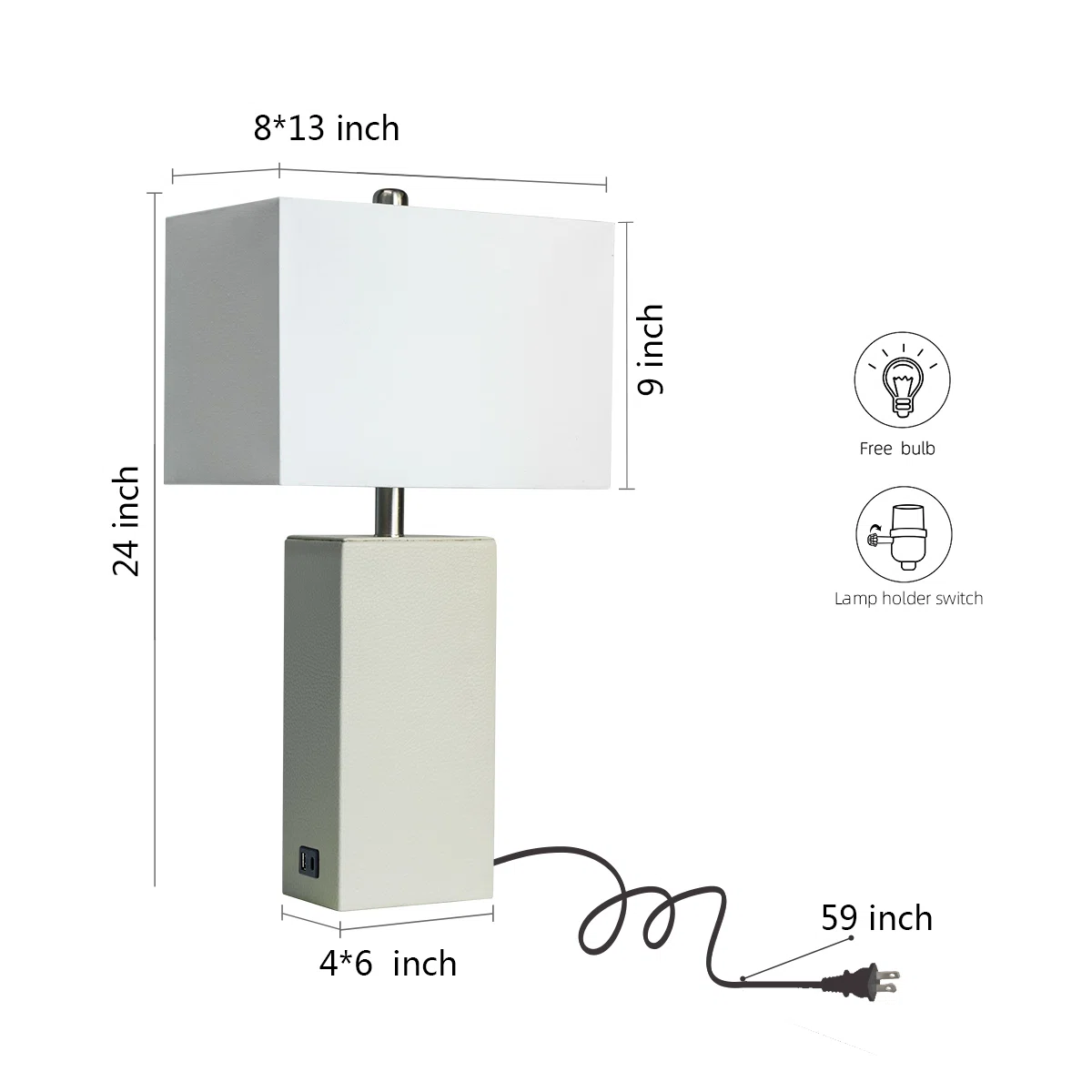 24'' Modern Faux Leather Table Lamps With USB-A & USB-C Charging Ports(Set Of 2)