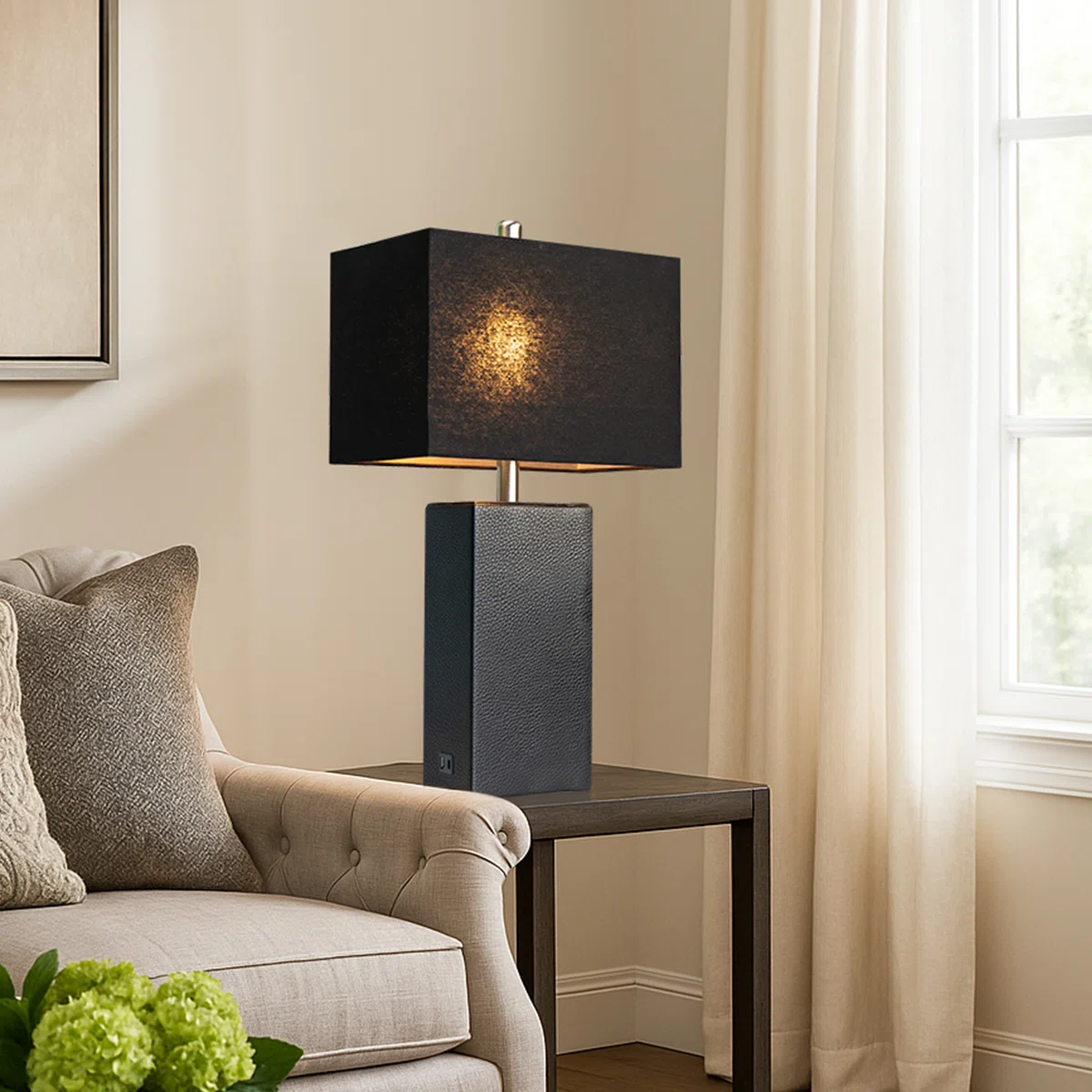 24'' Modern Faux Leather Table Lamps With USB-A & USB-C Charging Ports(Set Of 2)