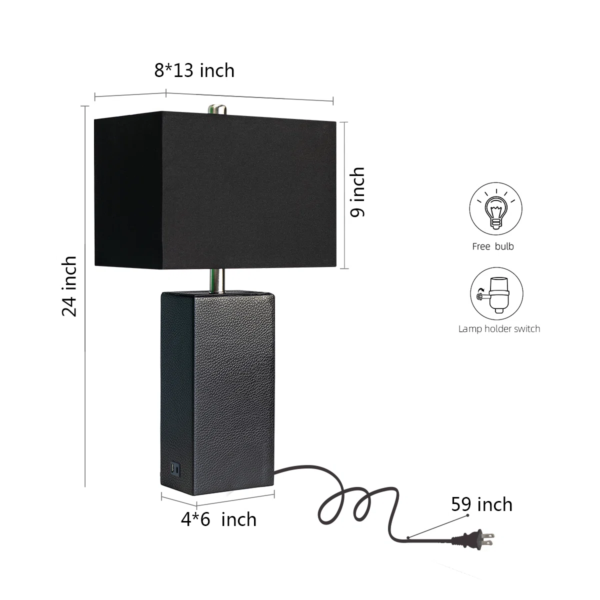 24'' Modern Faux Leather Table Lamps With USB-A & USB-C Charging Ports(Set Of 2)