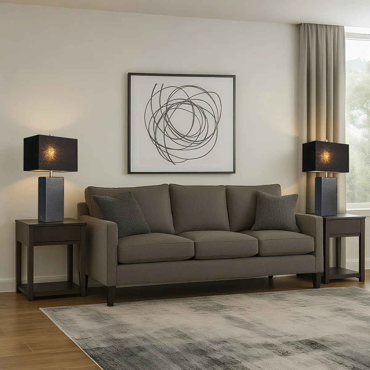 24'' Modern Faux Leather Table Lamps With USB-A & USB-C Charging Ports(Set Of 2)