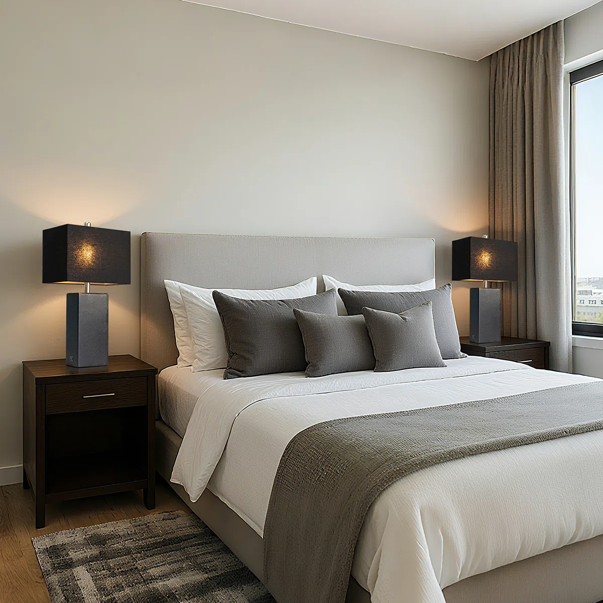 24'' Modern Faux Leather Table Lamps With USB-A & USB-C Charging Ports(Set Of 2)