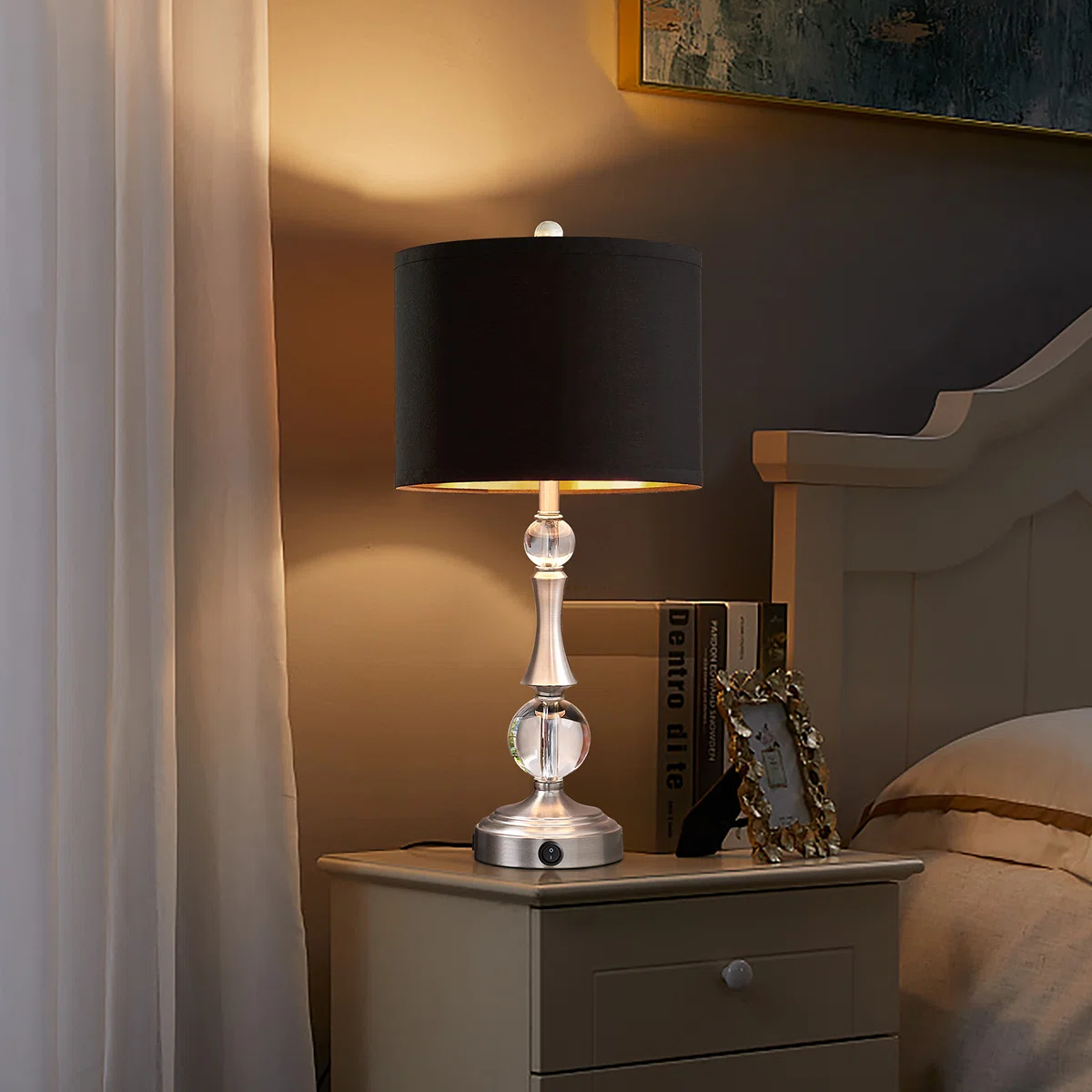 24” Silver Crystal Table Lamp with USB Ports & 2 Free LED Bulbs (Set of 2)