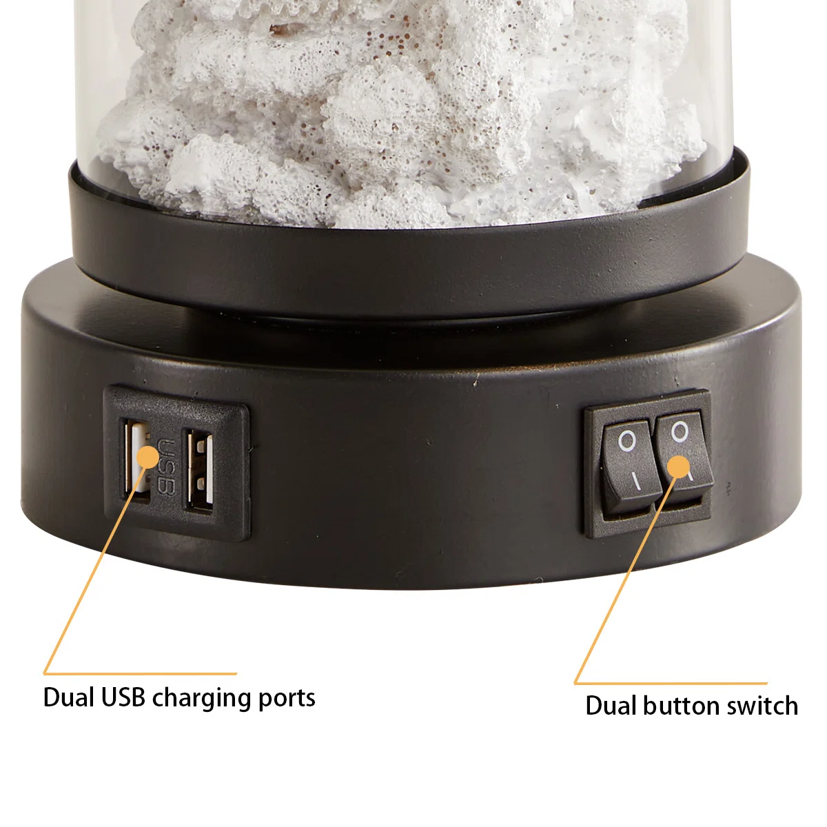 25"Coastal Table Lamps Set with USB & Night Light, Coral Design （Set of 2 ）