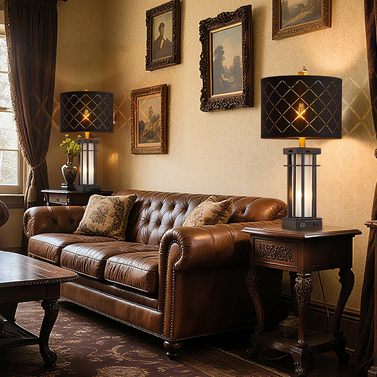 25" Industrial Black Table Lamp Set with Night Light & USB Charging (set of 2)