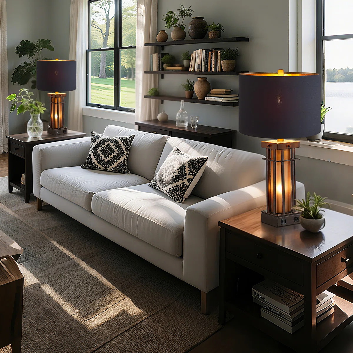 25" Jacolbi Table Lamp set With Dual USB Ports And Night Light (set of 2)