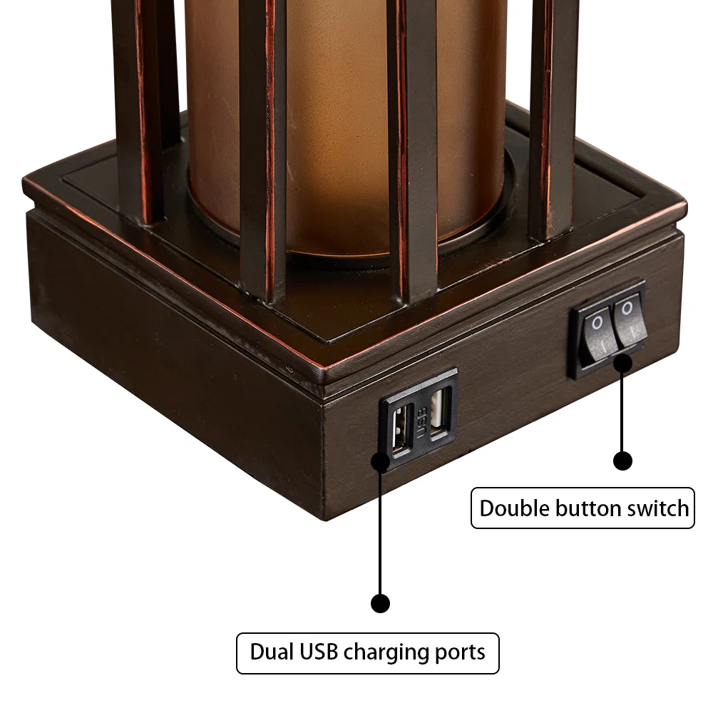 25" Jacolbi Table Lamp set With Dual USB Ports And Night Light (set of 2)