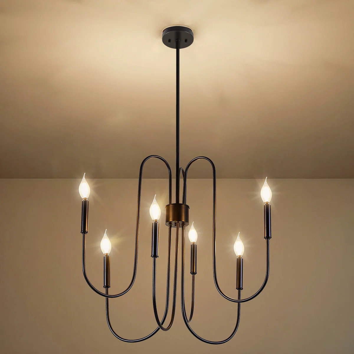 6-Light Classic Farmhouse Candle Chandelier with Adjustable Chain – Height Adapts to 8-12ft Ceilings