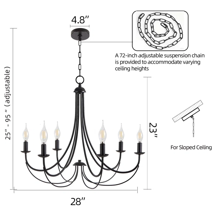 6 - Light Dimmable Classic / Traditional Chandelier，72" Adjustable Chain