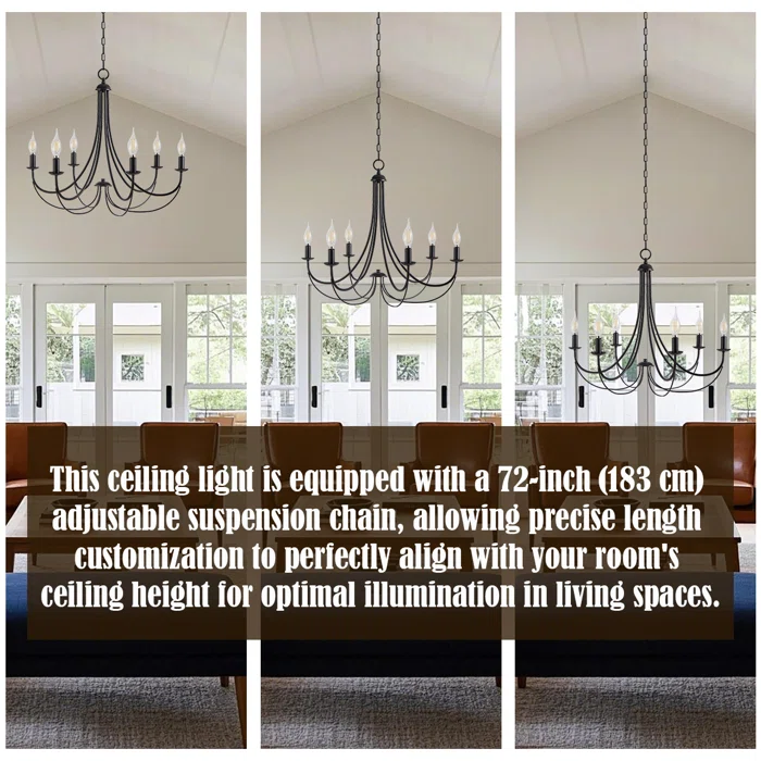 6 - Light Dimmable Classic / Traditional Chandelier，72" Adjustable Chain