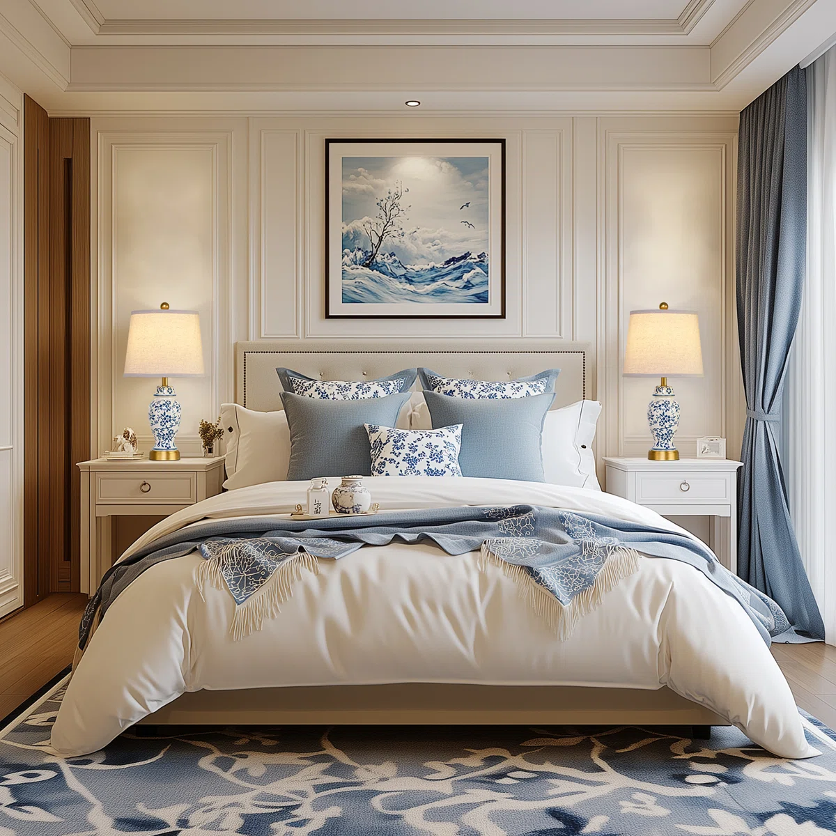 Engelbertus Base 22” Blue White Porcelain Jar Lamp Set With Chrome Base（set of 2) (Set of 2)