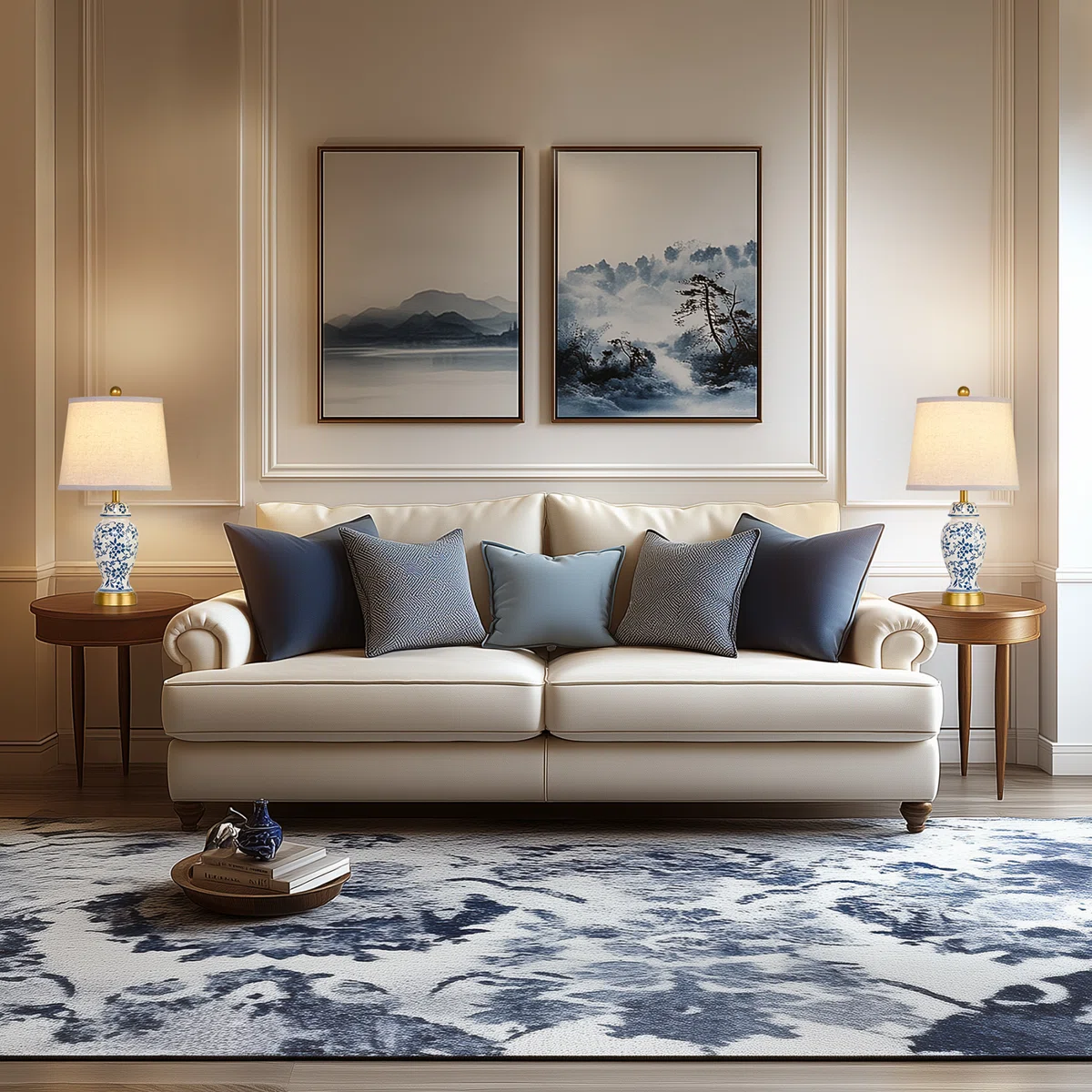 Engelbertus Base 22” Blue White Porcelain Jar Lamp Set With Chrome Base（set of 2) (Set of 2)