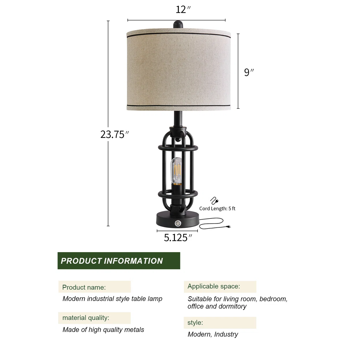 Jacolbi 3 Way Dimmable Touch Control Table Lamp with Dual USB Ports (Set of 2)