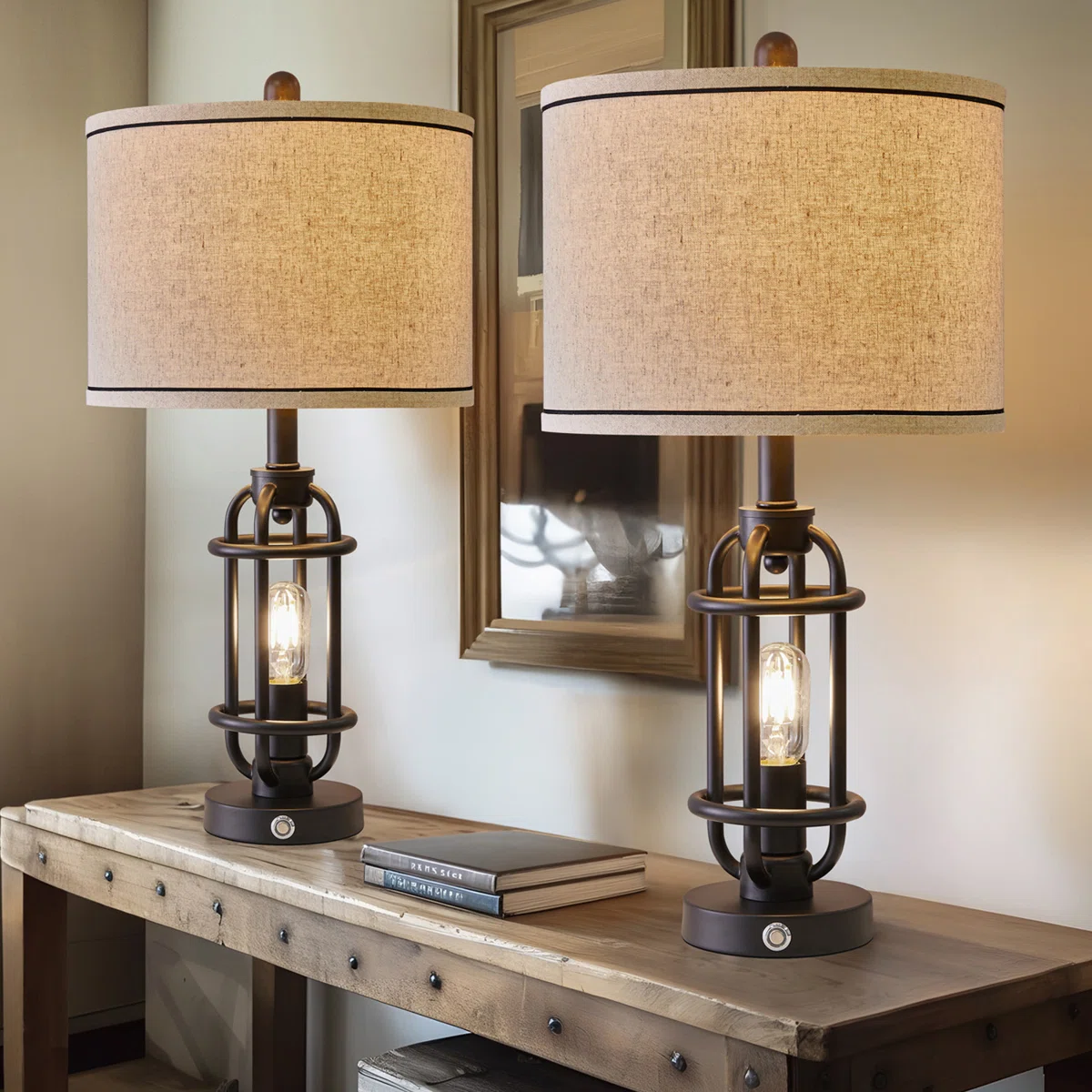 Jacolbi 3 Way Dimmable Touch Control Table Lamp with Dual USB Ports (Set of 2)