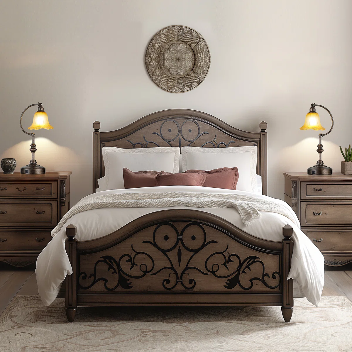 Touch Control Traditional Table Lamp With Glass Shade And USB A+C Charging Ports, Vintage Bronze Metal Base