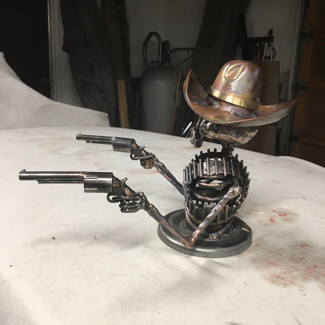 Cowboy Skull Gunslinger Hood Ornament Sculpture