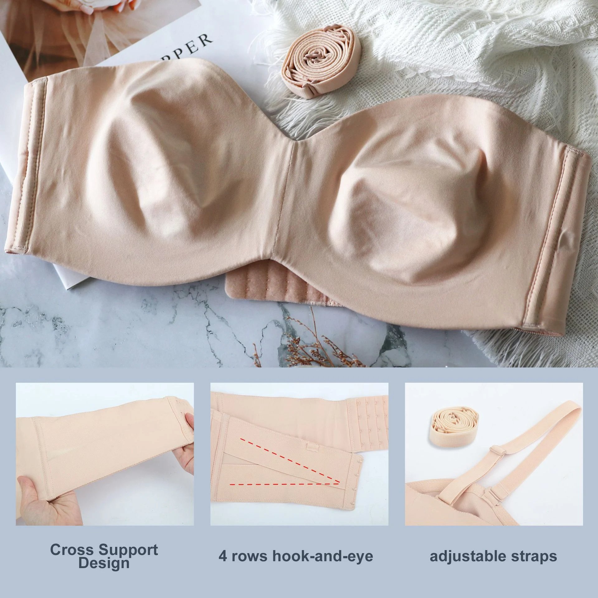 SALE 49% OFF - Full Support Seamless Strapless Convertible Bandeau Bra
