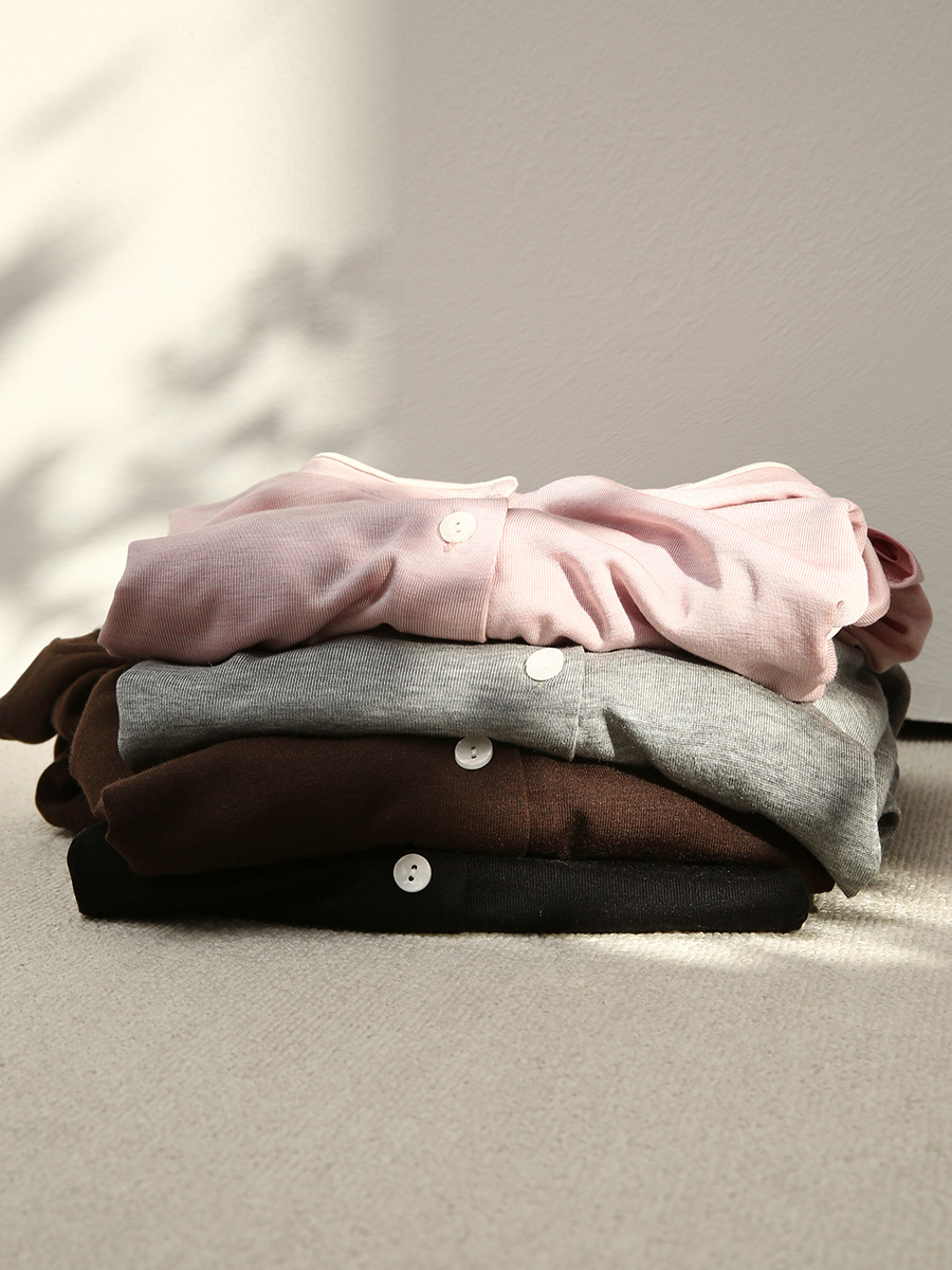 女春夏萊賽爾羊毛紐扣打底衫