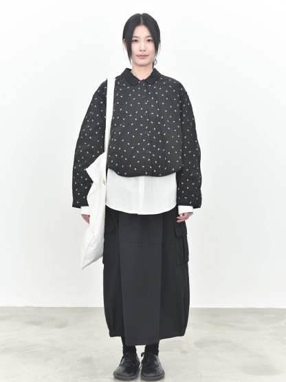 女士冬季文藝小碎花不規則下擺撞色包邊棉服外套