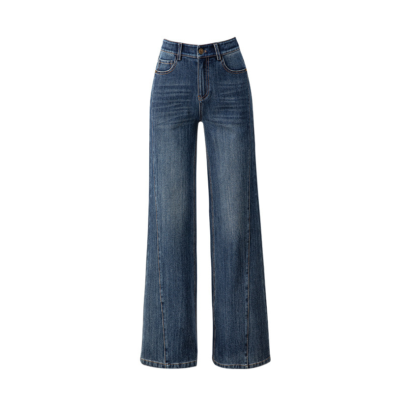 女士秋季復古微喇拖地牛仔褲