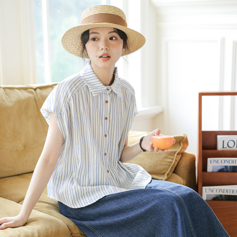 女百搭條紋短袖襯衫
