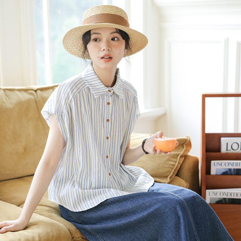 女百搭條紋短袖襯衫