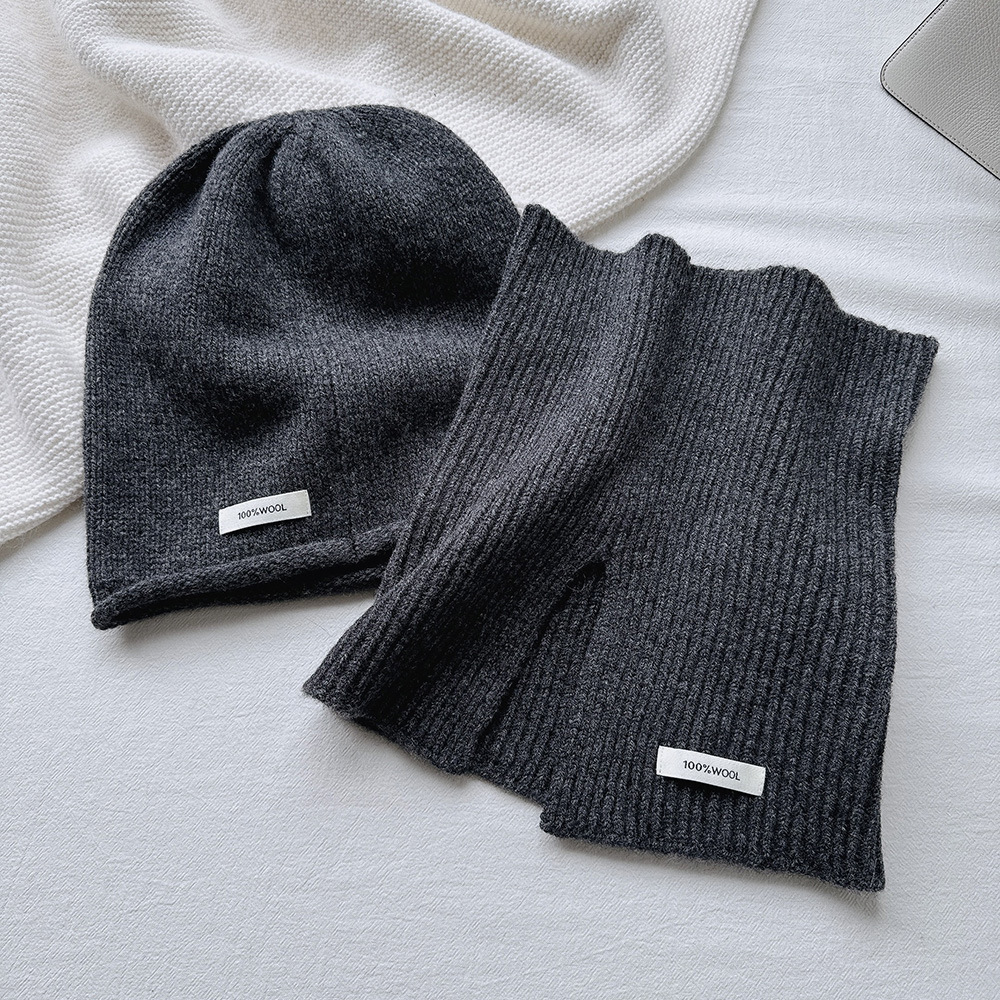 秋冬100%純羊毛帽子圍巾2件套