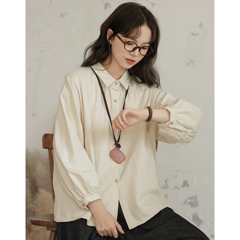 女士秋季日系小清新磨毛寬鬆長袖襯衫+紅白毛衣