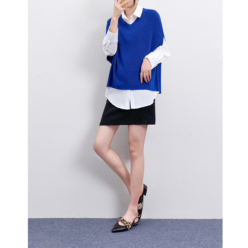 女士春秋V領寬鬆針織馬甲