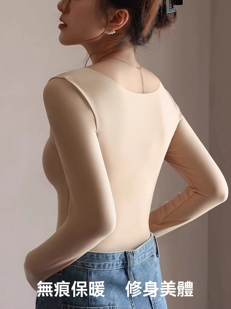 女士秋冬低領帶胸墊美體打底衫