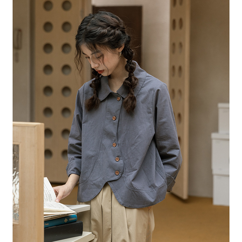 女士秋冬寬鬆純棉磨毛長袖襯衫