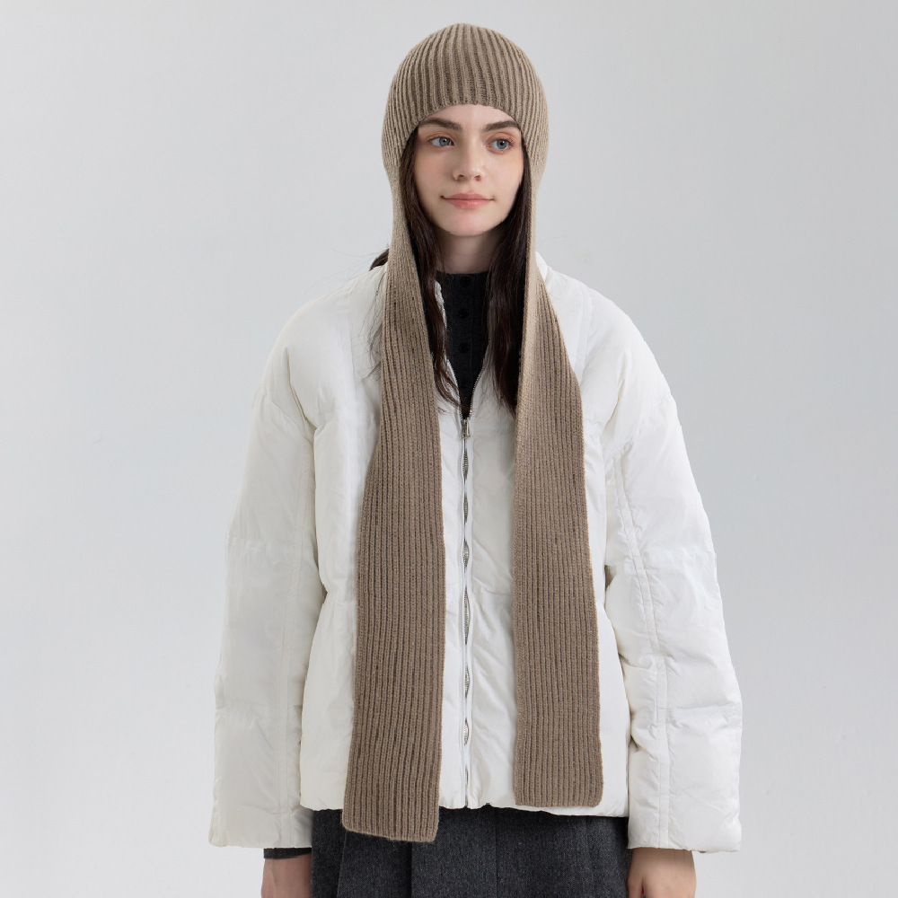 純色護頸一體連帽圍巾