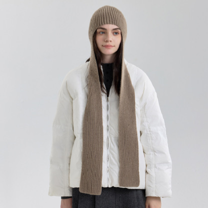 純色護頸一體連帽圍巾