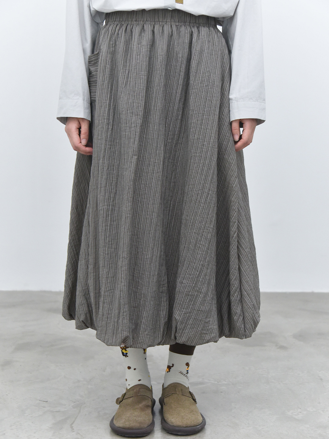 女士秋冬森系肌理感雙層設計燈籠半身裙