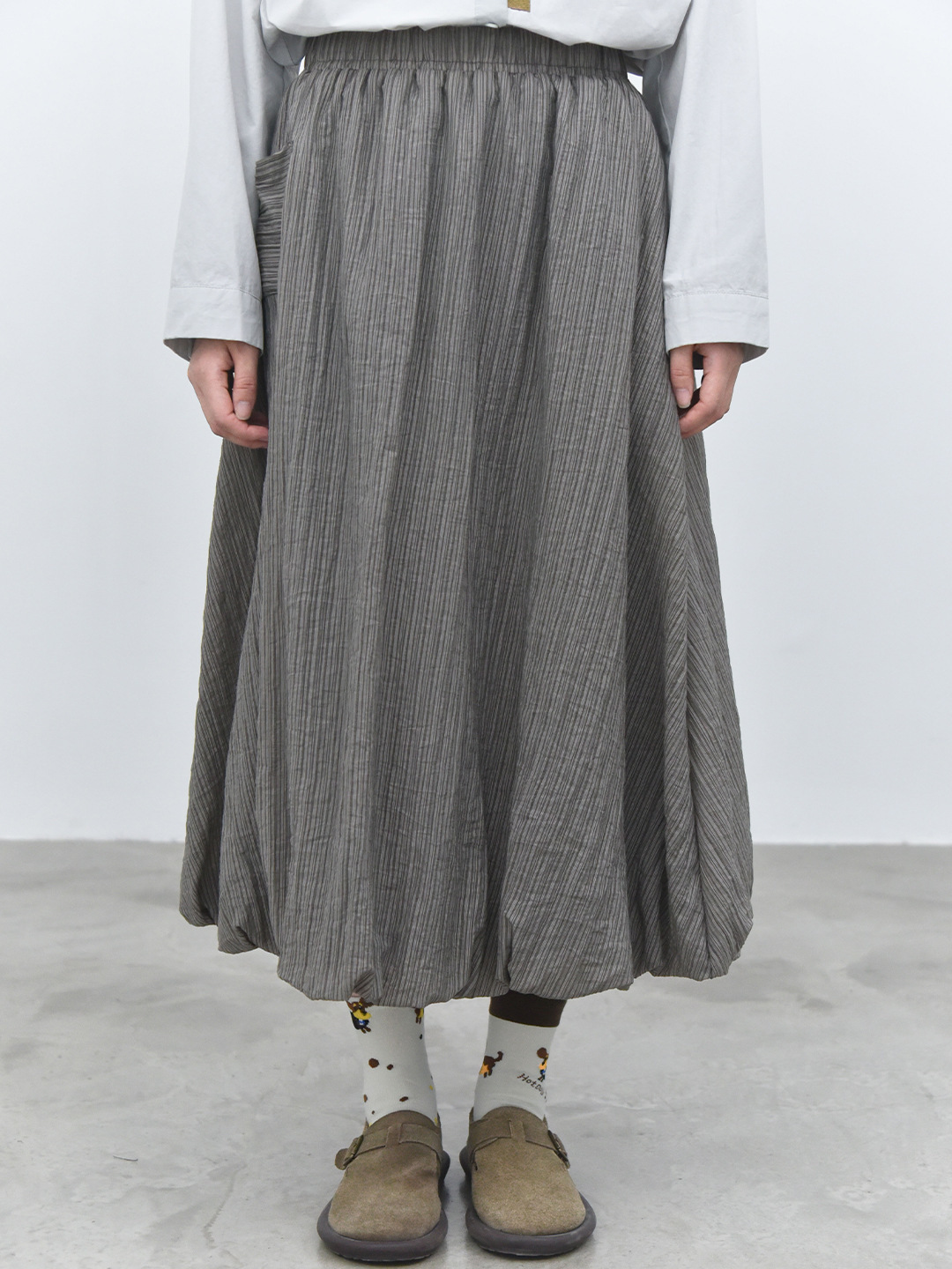 女士秋冬森系肌理感雙層設計燈籠半身裙