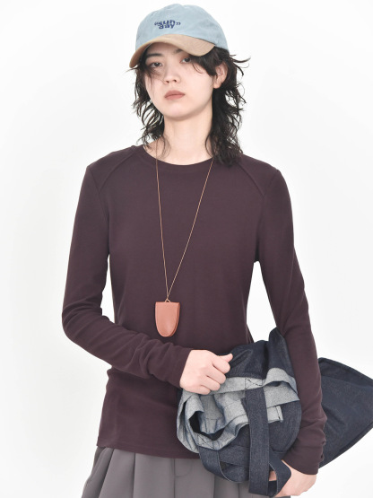 女士春秋軟糯幾件圓領拼縫插肩打底衫