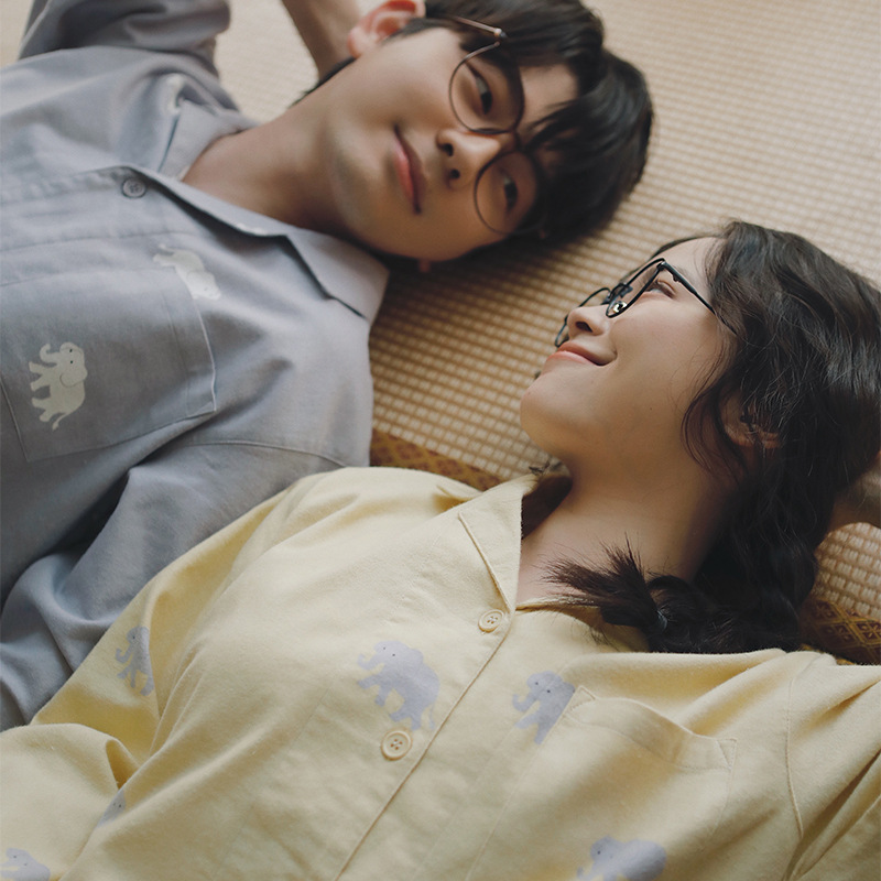 女士春秋純棉磨毛大象翻領長袖長褲居家服