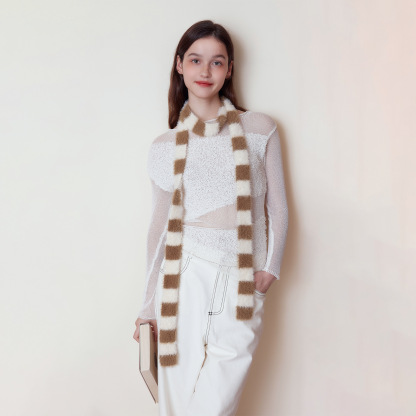 細長條紋臘腸針織圍巾