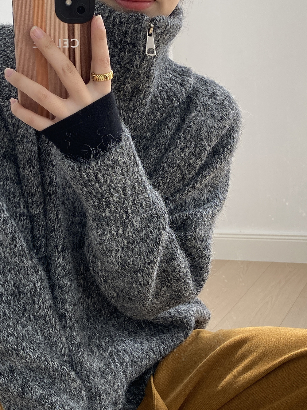 女士秋冬軟糯寬鬆高領毛衣外套